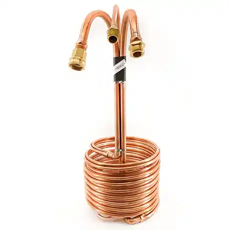 The Mongoose 75' tri-coil immersion wort chiller with whirlpool arm